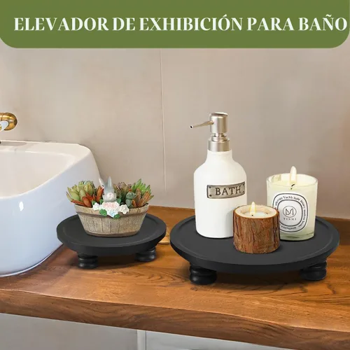 Vista 3 de 2 elevadores de madera para exhibición, decoración de bandeja de madera redonda, soporte de pedestal de granja para interiores, soporte