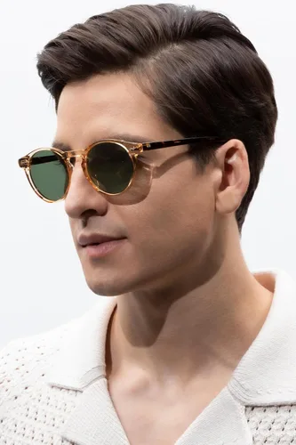 Vista 3 de CARFIA Gafas de sol redondas de acetato para hombre, polarizadas, protección UV, gafas de sol clásicas retro CA5289L