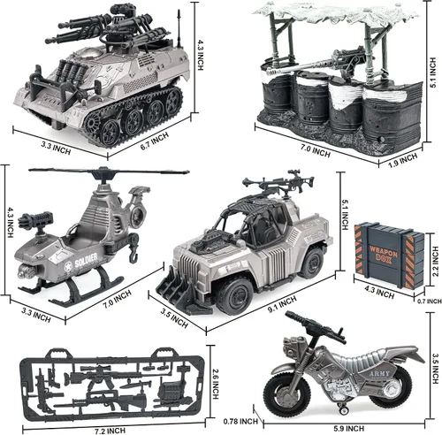 Vista 6 de MISTBUY Figuras de acción de hombres del ejército estadounidense con juego de juguetes de vehículos militares, soldados de juguete con camiones