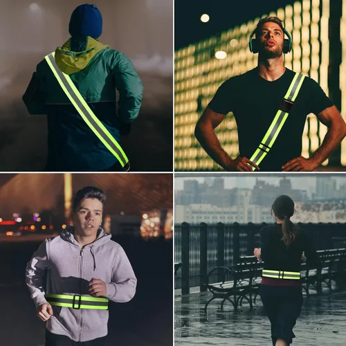 Vista 7 de PEUTIER Equipo de correr reflectante, correa reflectante para el hombro con banda de brazo para correr, bandas reflectoras nocturnas de alta
