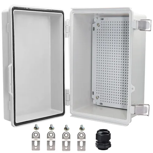 Vista 9 de Caja eléctrica impermeable, caja de conexiones IP67, pestillo de acero inoxidable, cubierta transparente con bisagras, carcasa para proyectos