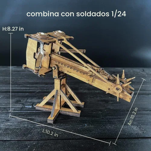 Vista 5 de YAQUMW El MINI Roman Ballista Europa Medieval Siege Chariot Catapulta de madera DIY 3D Puzzles Modelos Kits STEM Proyectos Juguetes de mesa