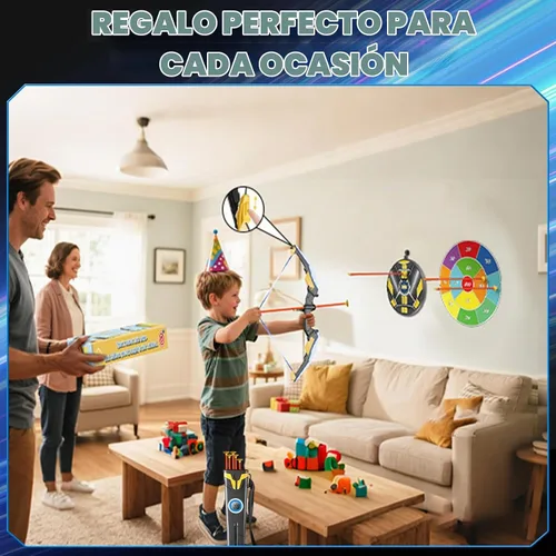 Vista 3 de Juego de arco y flecha para niños con luz LED, juego de tiro con arco con 10 flechas de ventosa, 2 objetivos de tiro con arco para interiores