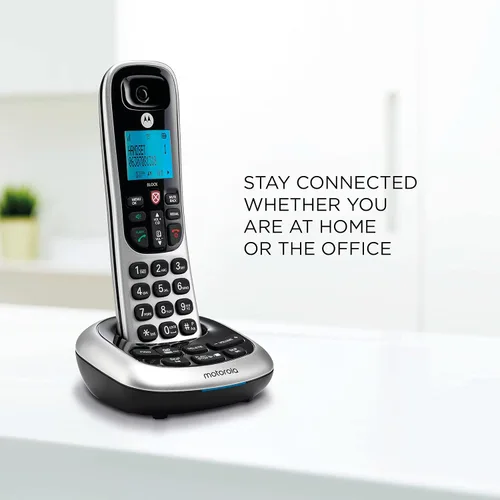 Vista 4 de Motorola CD4011 DECT 6.0 Teléfono inalámbrico con contestador automático y bloque de llamadas, plata/negro, 1 auricular