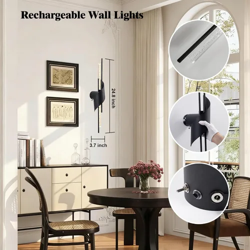 Vista 6 de camuucci Battery Operated Wall Sconces Set of Two,Modern Wireless Wall Lights,LED Rechargeable 20000mAh Not Hardwired Remote Control Dimmable Wall