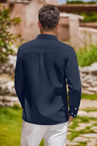 Vista 28 de COOFANDY Camisa Oxford de manga larga con botones para hombre, camisas de vestir de ajuste regular