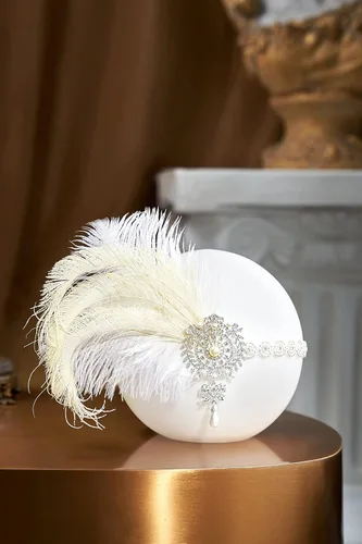 Vista 2 de BABEYOND Diadema de plumas vintage de los años 20, accesorios para el cabello de Gatsby con perla