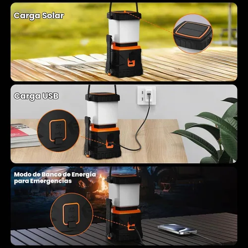 Vista 2 de Linterna LED para campamento, recargable, 1000 lúmenes, portátil con 5 modos de luz, IP44 impermeable 4400 mAh, linterna para tienda de campaña