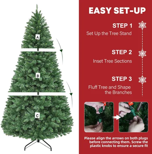 Vista 3 de Hykolity - Árbol de Navidad artificial preiluminado de 6 pies con 250 LED multicolor, ramas de PVC ignífugas, 1,032 puntas, 10 modos