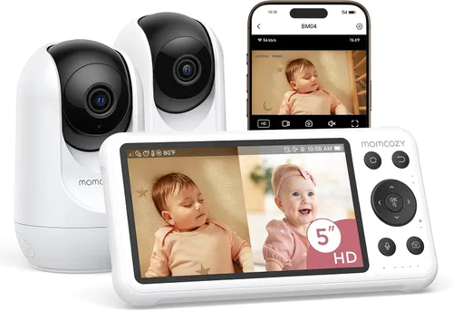 Vista 11 de Momcozy Monitor de bebé inteligente WiFi con cámara y audio, pantalla 1080P de 5 pulgadas con montaje en pared, detección de movimiento y llanto