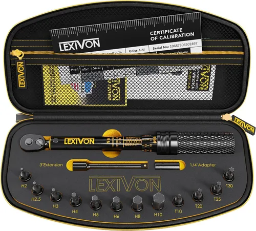 Vista 6 de LEXIVON Llave dinamométrica para bicicleta de 1/4 de pulgada, Newton Metro Engranaje de 72 dientes, tipo clic de doble dirección, 2-26 Nm