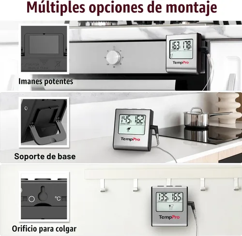 Vista 6 de Cocina digital LCD ThermoPro TP16 grande de cocción, comida, carne, termómetro para horno para barbacoa parrilla fumador temporizador de reloj