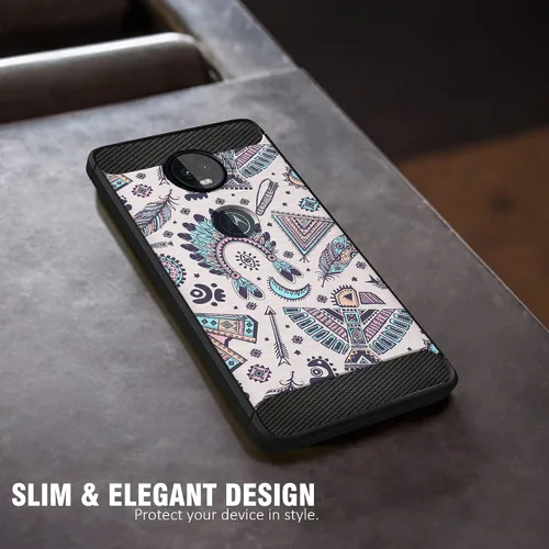 Vista 4 de CasesOnDeck - Funda compatible con Motorola Moto Z4 / Moto Z4 Play, diseño tribal floral mate TPU flexible fibra de carbono texturizada (azul tribal)