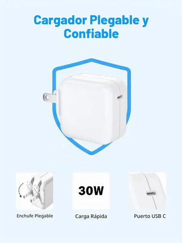 Vista 3 de Cargador de aire para MacBook de carga rápida, Apple 30 W, adaptador de corriente USB C extralargo cable USBC de 10 pies compatible con MacBook Pro