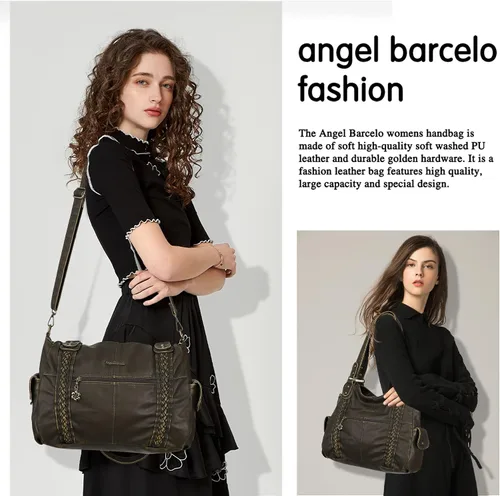 Vista 173 de Angel Barcelo - Bolsa de hombro amplia para mujer, diseño Hobo, cuero lavado