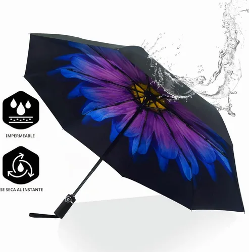Vista 3 de SY COMPACT - Paraguas de viaje automático resistente al viento - Tienda de fábrica Purple Flower