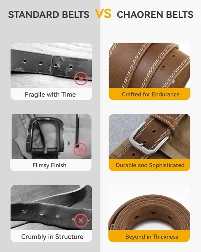 Vista 6 de CHAOREN Cinturón de cuero de grano completo para hombre, cinturones de trabajo para hombres, resistentes, uso diario para pantalones de mezclilla