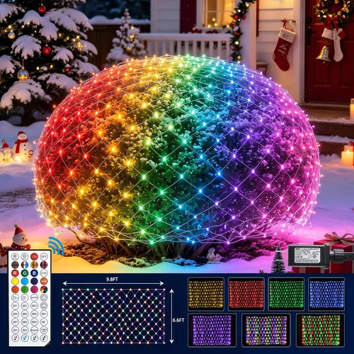 Vista 16 de JMEXSUSS 200 luces LED de red moradas para Halloween, 9.8 pies x 6.6 pies Púrpura