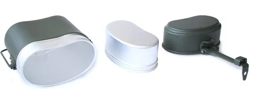 Vista 7 de ANQIAO Green Collectibles WWII WW2 German M31 Mess Kit de lata con correa de cuero 3 piezas en 1