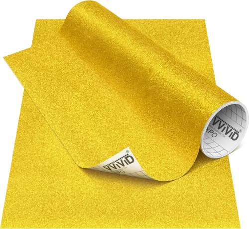 Vista 7 de VViViD Rollo de vinilo adhesivo permanente DECO65 Glitter Gold para manualidades, rollo de 1 pie x 6 pies