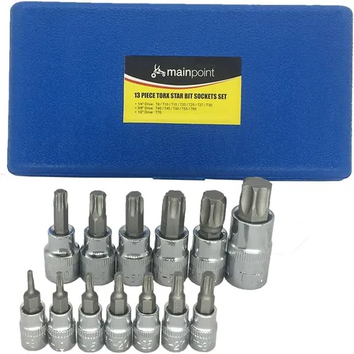 Vista 7 de Mainpoint Star Torx - Juego de llaves de vaso (13 piezas, T8 - T70 CRV, 1/2", 3/8", 1/4")
