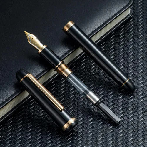 Vista 6 de Jinhao X350 - Pluma estilográfica mediana con convertidor, color negro con clip dorado