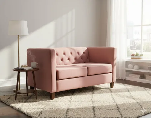 Vista 41 de Container Furniture Direct Muebles clásicos con capitoné y modernos para sala de estar, sofá universitario con relleno, cómodo sofá biplaza de Gris
