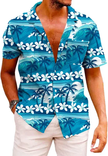 Vista 166 de KYKU - Camisa hawaiana funky para hombre, ropa tropical para vacaciones en Palm Beach
