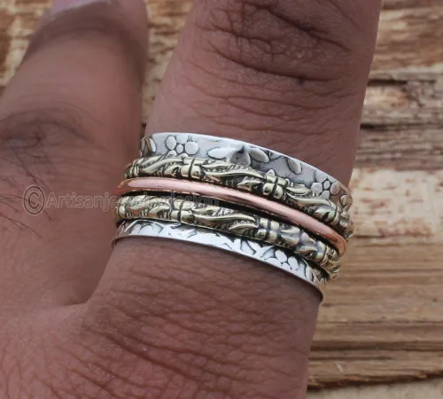 Vista 2 de 925 Silver Ring, Handmade Ring Women, Fidget Spinner Ring, Boho Silver Ring, Unique Spinner Ring, Meditation Silver Ring, Spinner Band Ring, Chunky