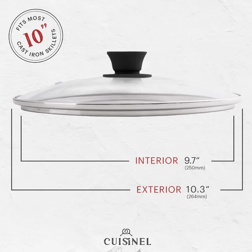 Vista 5 de Sartén de hierro fundido de Cuisinel con tapa - Sartén para freír pre-sazonada de 10" pulgadas + cubierta de vidrio + soporte para mango resistente