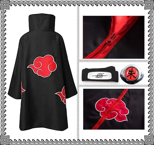 Vista 3 de Capa de disfraz de Halloween para cosplay, uniforme con diadema y anillo, capa negra, anime, cosplay