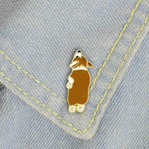 Vista 5 de Flairs New York - Broche de solapa esmaltado hecho a mano, Perro Lazy Corgi