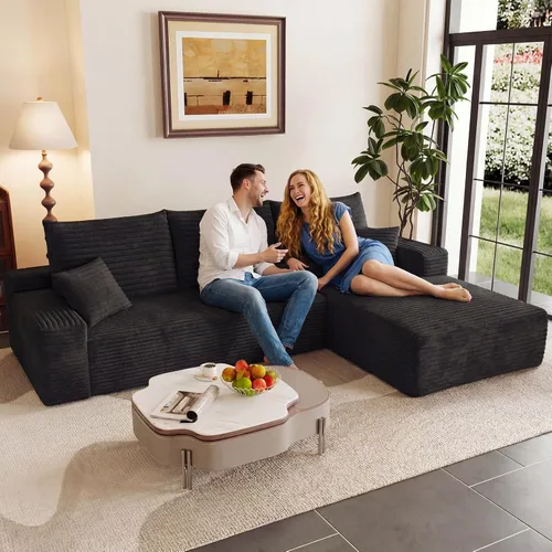 Vista 29 de Sofá modular de 96 pulgadas en forma de L, sofá modular de 3 asientos, sofá modular de pana de espuma viscoelástica sin hueso para sala de estar