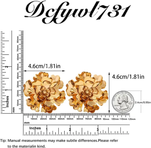 Vista 6 de Aretes de flor dorada para mujer, diseño floral bohemio en capas, aretes de flor grande