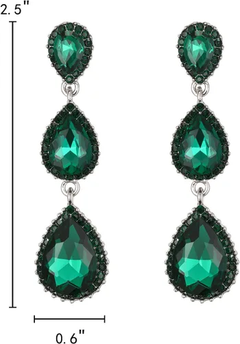 Vista 20 de EleQueen Pendientes de cristal austriaco en tono dorado para mujer, forma de pera de 2.5 pulgadas, color esmeralda