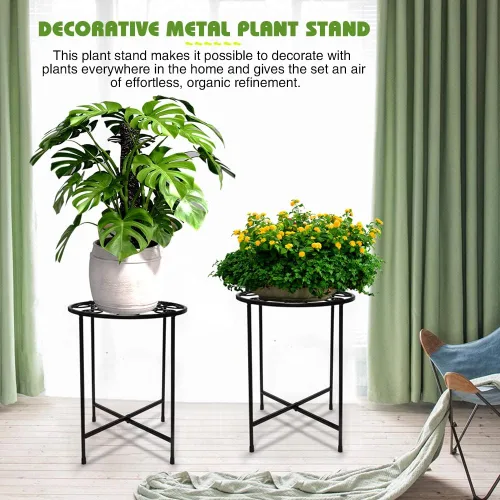 Vista 2 de KABB Soporte de metal para plantas, juego de macetas de 15 pulgadas de alto, moderno soporte de hierro redondo de 10 pulgadas a prueba de óxido