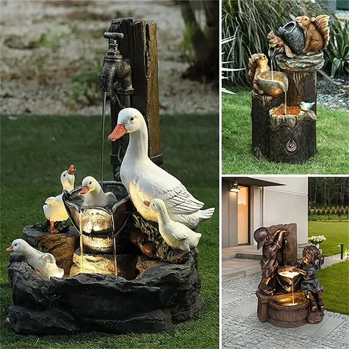 Vista 4 de Fuentes solares con patos de resina, estatua de fuente de agua de pato, decoración de patio y jardín, fuentes de agua, paisaje al aire libre
