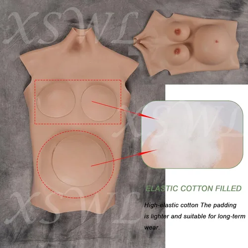 Vista 5 de Silicona completa de 4 a 9 meses embarazada, vientre realista, pechos falsos, formas de pecho para cosplay con relleno de algodón