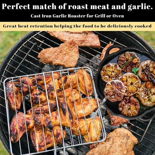 Vista 2 de Asador de ajo, asador de ajo de hierro fundido para parrilla de horno, sirve horneador de ajo asado fresco para cocina al aire libre, utensilios