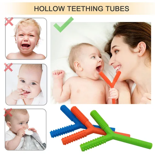 Vista 19 de Tubos de dentición huecos para bebés, niñas y niños, paquete de 6 tubos de silicona para bebés con mordida de lactancia, pajitas masticables