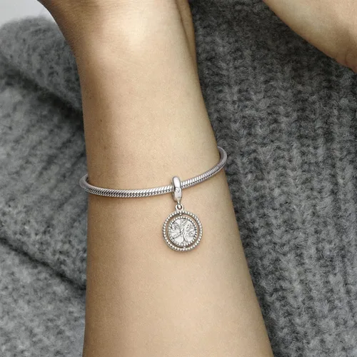 Vista 7 de PANDORA Joyería colgante de árbol genealógico giratorio con circonita cúbica en plata de ley, Metal Esmalte, Circonita cúbica