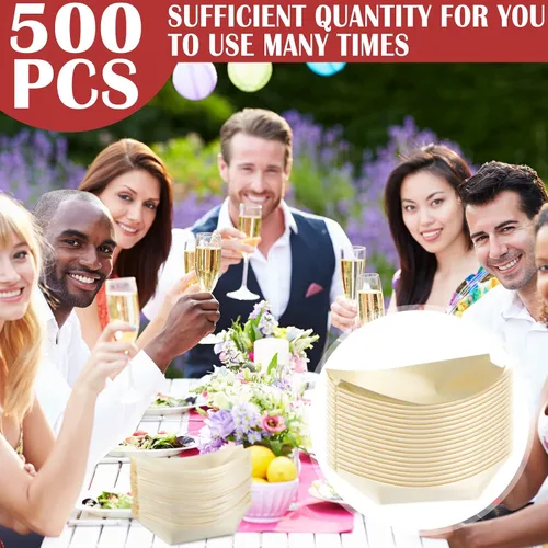 Vista 6 de Newtay 500 platos de bambú para aperitivo de 5.5 pulgadas, desechables, de madera, charcutería, hoja de barco, bandeja pequeña para servir sushi