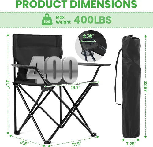 Vista 3 de 2 Pack Portable Camping Chairs Folding Lawn Chair Outdoor Lightweight Beach Chair with Cup Holder & Carry Bag for Outside Sports, Fishing, Hiking