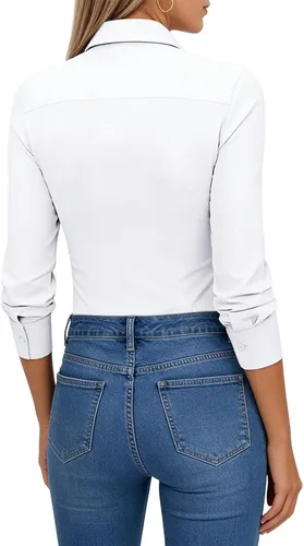 Vista 4 de Aoudery Button Down Shirts for Women Slim Fit Long Sleeve Stretch Dress Shirts Work Shirt Wrinkle Free