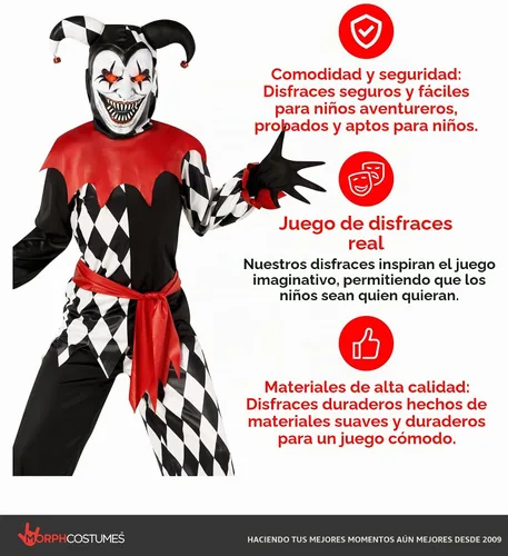 Vista 5 de Morph, Disfraz de bufón para niños, disfraces de Halloween para niños