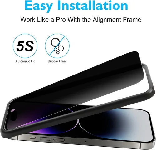 Vista 5 de Esanik [Paquete de 3+2] Protector de pantalla de privacidad para iPhone 14 Pro Max de 6.7 pulgadas, vidrio templado antiespía + protector de lente