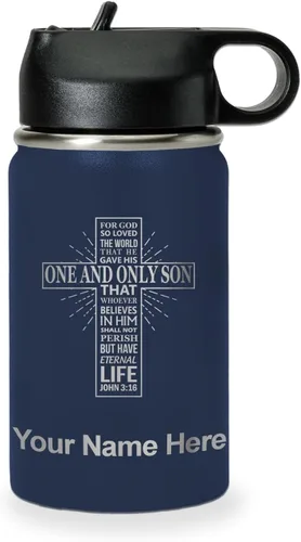 Vista 17 de LaserGram Botella de agua personalizada, versículo bíblico John 3-16, acero inoxidable de doble pared aislada al vacío con popote superior, regalo