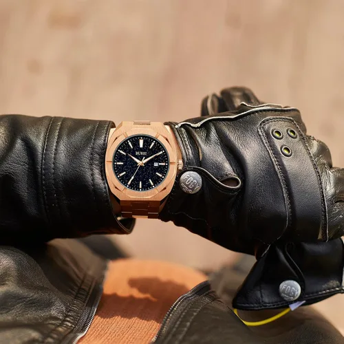 Vista 4 de BUREI Relojes de pulsera para hombre, relojes analógicos de cuarzo de acero inoxidable para hombre