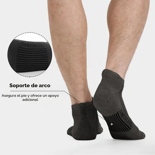 Vista 2 de BAMBOO COOL Calcetines tobilleros deportivos para hombre que absorben la 4*negro/4*gris oscuro