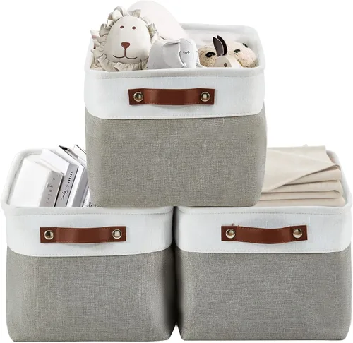 Vista 9 de DECOMOMO Cestas de almacenamiento extra grandes, contenedores de almacenamiento de tela con asas para organizar estantes, juguetes, guardería, Beige